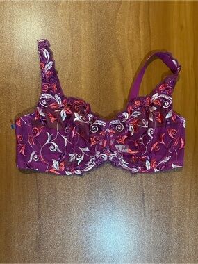 Soma 38C Purple Floral Embroidered Underwire Bra Full Coverage Lace Sheer